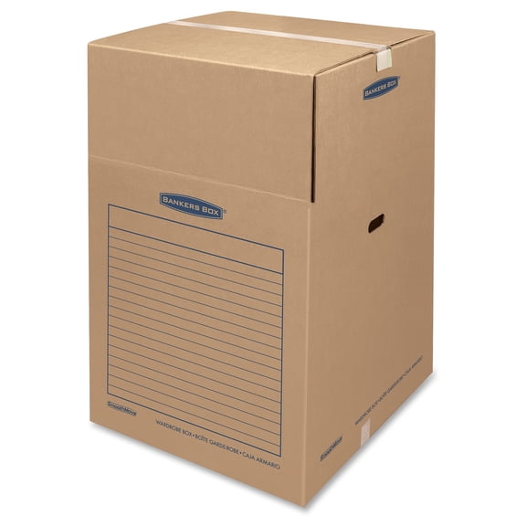 Bankers Box Wardrobe Moving Box, 24" x 24" x 40", Brown Kraft/Blue, 3/Carton