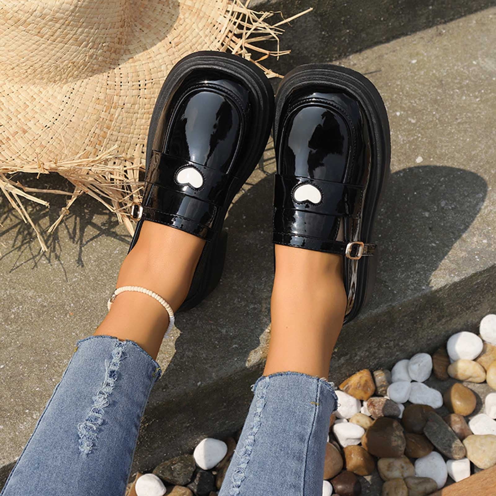 Mocassins Femme Petit Talon Cuir Blanc Style Britannique Rétro Confortable