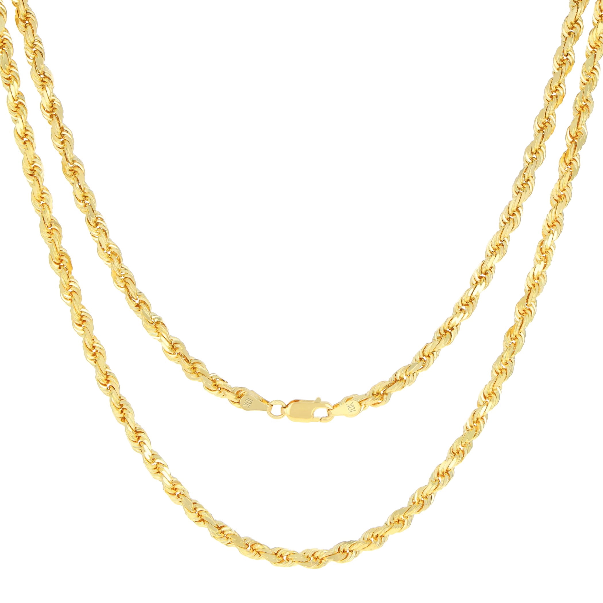 Nuragold 10k Real Yellow Gold 4mm Rope Chain Diamond Cut Necklace (16"-30") Italian Jewelry for Men & Women