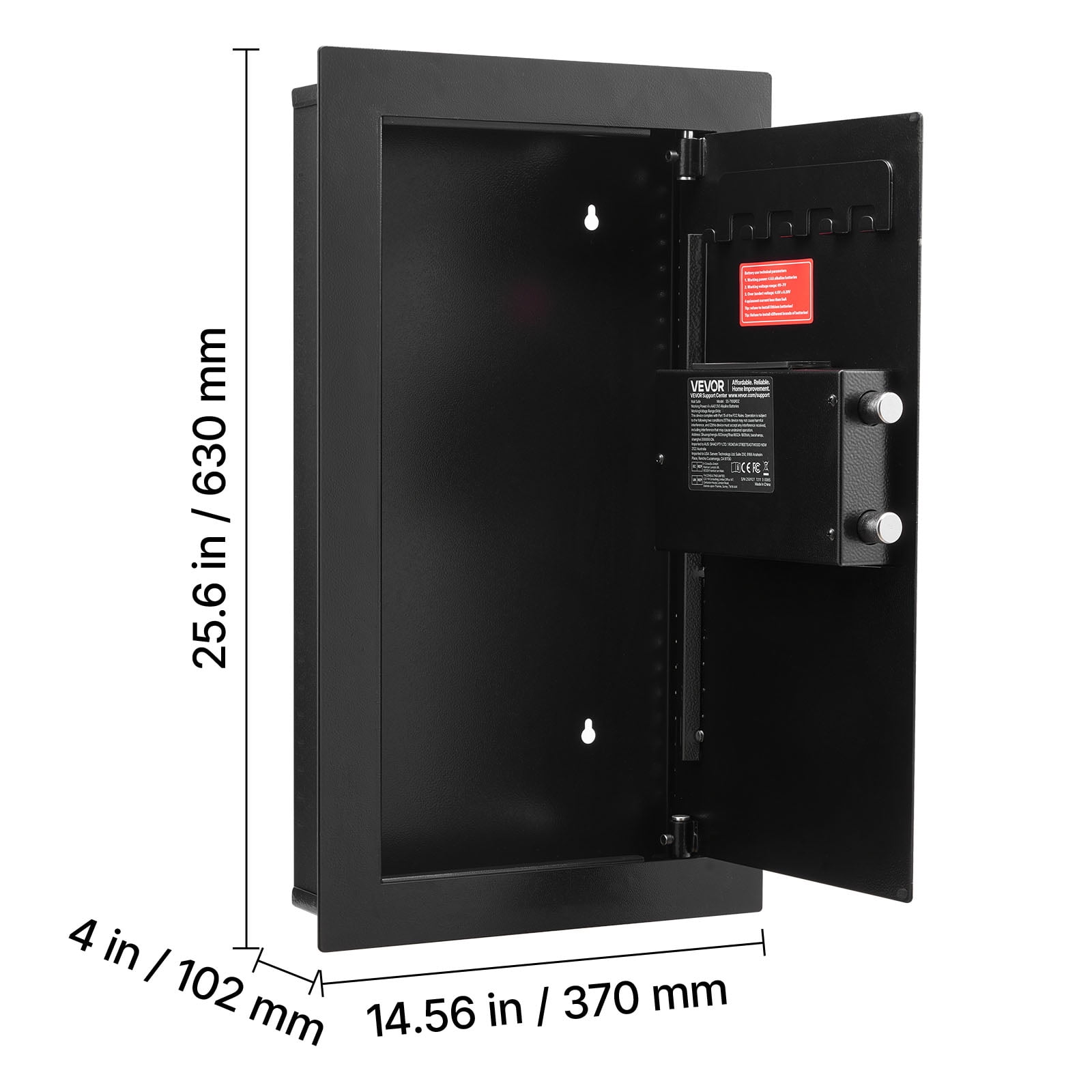 VEVOR Wall Safe, 3-Tier Hidden Wall Mounted Safe with Password & Key, Q235 Cold-Rolled Steel In-Wall Box with LED Lighting, 2 Adjustable Shelves & 5 Key Holders for Money, Jewelry, Passport, Black