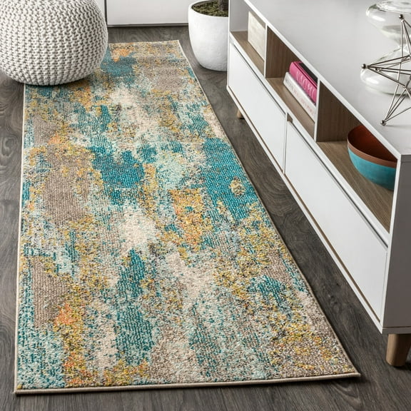 JONATHAN Y CONTEMPORARY POP 2 x 8 Runner Rug, Modern Abstract Vintage Waterfall - Blue/Brown/Orange, CTP106A-28