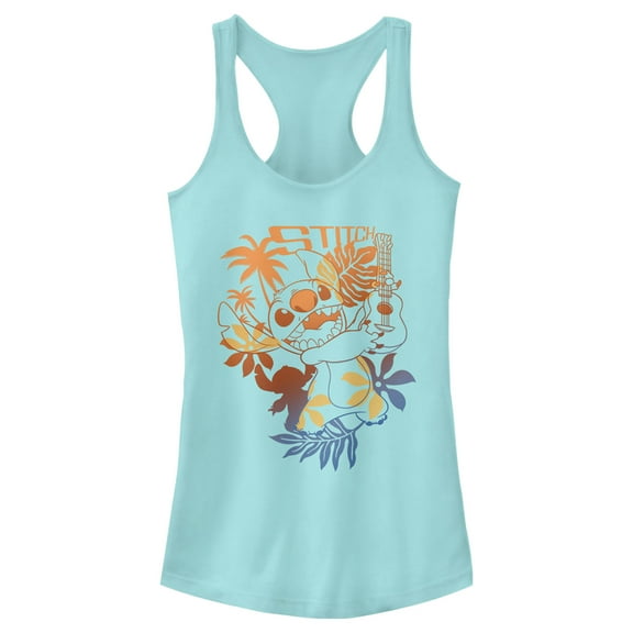 Junior's Lilo & Stitch Tropical Ukulele Racerback Tank Top Cancun Small