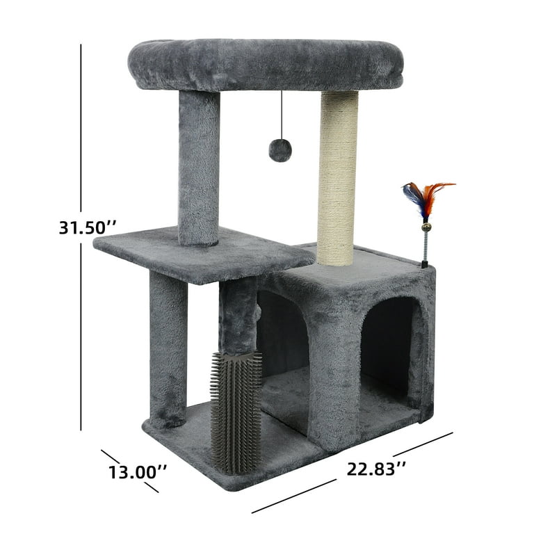 WK Cat Tree, Grey, Condo, Scratching Post, Self-Grooming