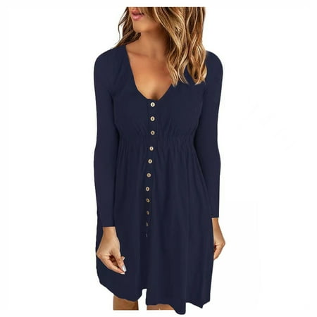 

LWZWM Boho Dresses for Women 2022 Nightgown Dress Autumn U-Neck Buttons Long Sleeve Waist Dress Rockabilly Dress Hawaiian Dress Floral Dress Elegant Dress Boho Dress Yoga Dress