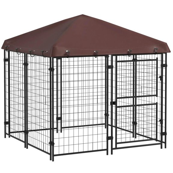 Topcobe 4.6' x 4.6' x 5' Dog Kennel Outdoor with Waterproof Canopy, Large Door, Outside Pet Shelter, Small Animal Habitat