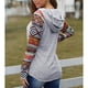 thumbnail image 4 of Sudadera con capucha para mujer, manga larga, estampado, botón de empalme, cordón frontal, Top de otoño para invierno, otoño, gris, XL, 4 of 7