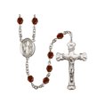 thumbnail image 1 of St. Genevieve Silver-Plated Rosary 6mm January Red Fire Polished Beads Crucifix Size 1 5/8 x 1 medal charm, 1 of 1