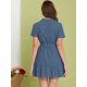 thumbnail image 5 of Vestido Camisero De Algodón Con Botones Para Mujer, Cuello Con Volantes, Dobladillo Con Cinturón, Manga Corta, Informal, Por Encima De La Rodilla, Camisero Azul marino S, 5 of 7
