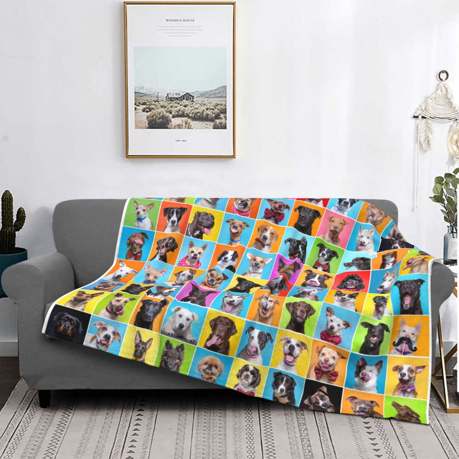 Throw Blanket for Couch - Cute Dogs Collage Soft Comfy Lightweight Cozy Warm Throw Blanket, Fuzzy Plush Flannel Blanket & Throws for Sofa and Bed All Season