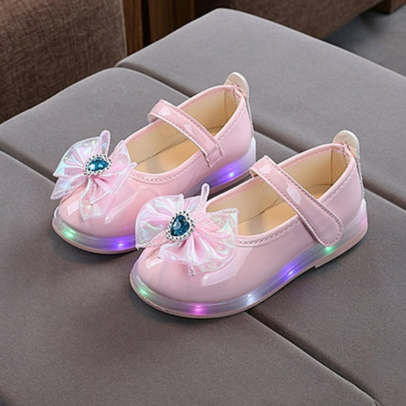 Delliss Girls Dress Up Shoes LED Sparkly Shoes for Girls Bow Mary Jane Dress Shoes Ballet Princess Flats for Party Wedding School