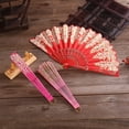 thumbnail image 3 of Floral Folding Hand Fans Chinese Style Bamboo Folding Fan Vintage Pattern Hand Fan Handheld Fabric Folding Fan Women's Hollowed Bamboo Hand Holding Fan for Wedding Party, 3 of 8