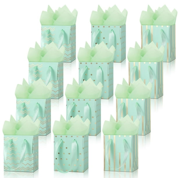 Set de 12 bolsas de regalo Tenare, papel metalizado, 18 x 10 x 23 cm, color oro verde