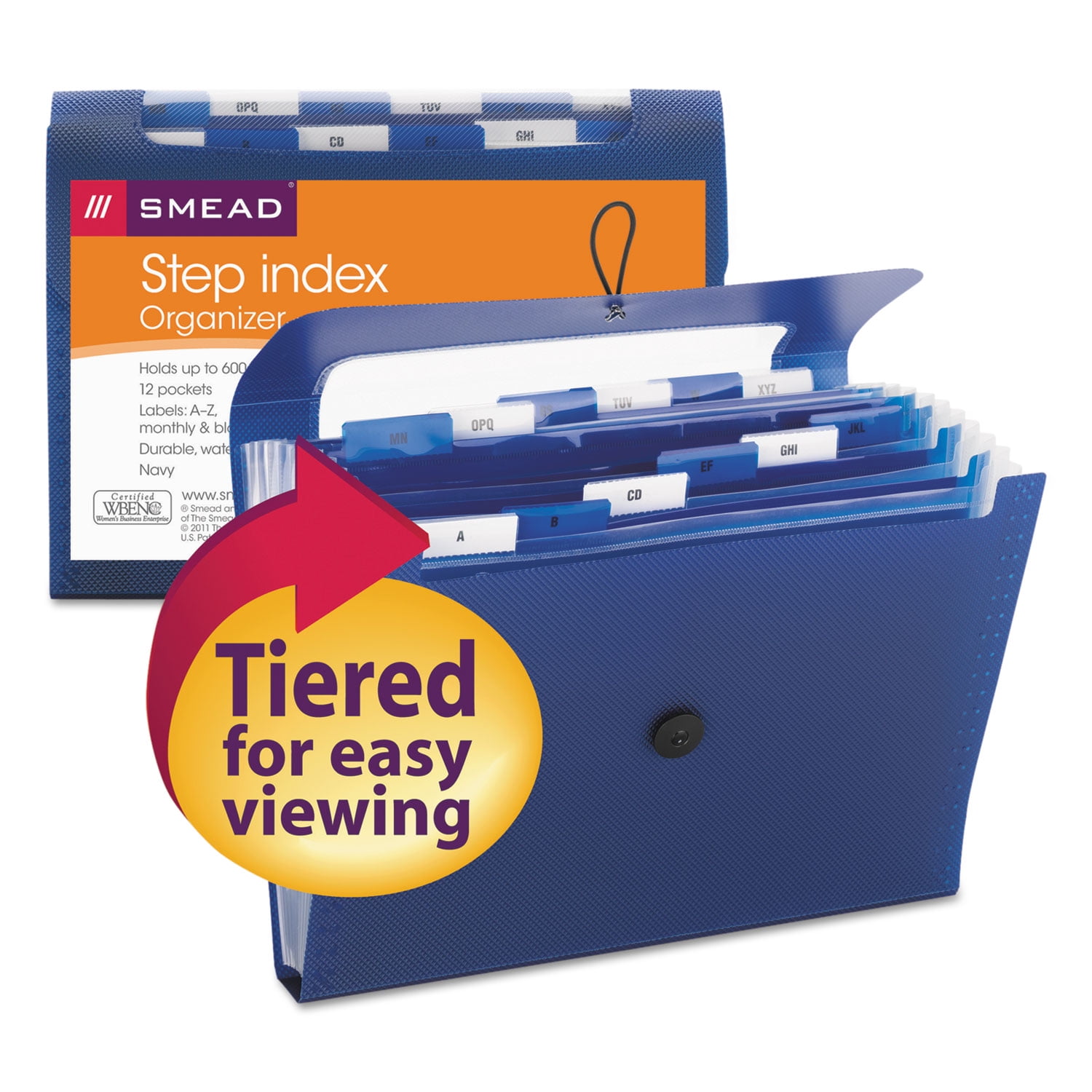 Smead Step Index Organizer 12 pockets w/Cord Navy Blue Letter (70902)