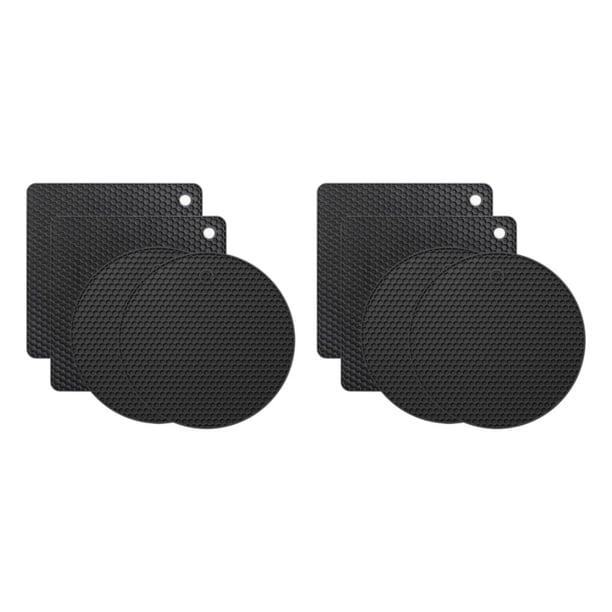 Naiovety Juego de alfombrillas para ollas seguras para los alimentos y fáciles de limpiar para cocina Silicona y seguridad alimentaria Gel de negro 8mm*2+6mm *2 2Conjunto