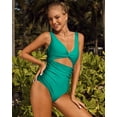 thumbnail image 4 of Attraco Women's One Piece Swimsuit Ruched Tummy High Cut Open Back V Neck Monokini, 4 of 7