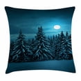 thumbnail image 1 of Night Throw Pillow Cushion Cover, Tranquil Blue Night with Moon in Woods Covered with Snow Serene Winter View, Decorative Square Accent Pillow Case, 20 X 20 Inches, Turquoise Teal White, by Ambesonne, 1 of 2