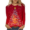 thumbnail image 2 of Pounoo Christmas Long Sleeve Shirts for Women Christmas Tree Crewneck Xmas Graphic Print Sweatshirt Outfit Fitted Comfy Soft Gift, 2 of 5