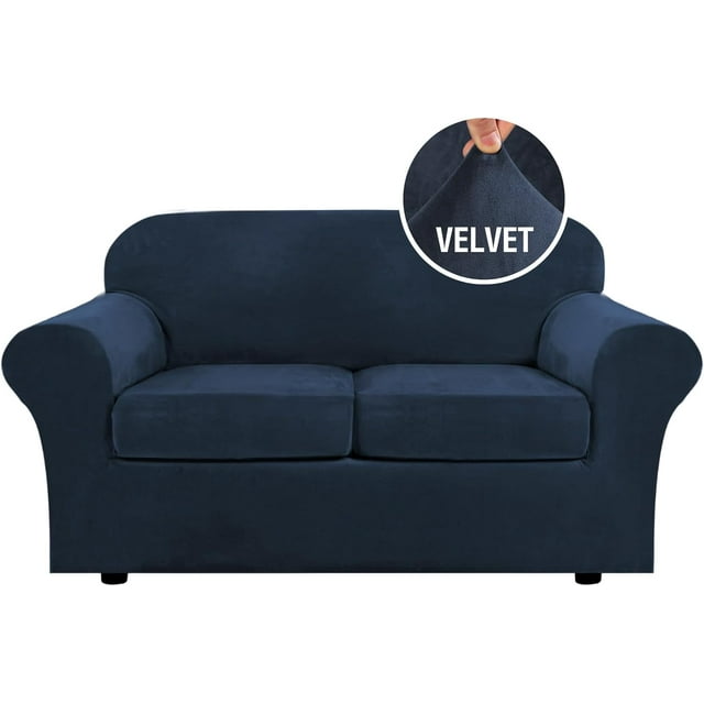 Modern Velvet Plush 4 Piece High Stretch Sofa Slipcover Furniture Protector Form Fit Luxury Thick Sofa Cover, Machine Washable