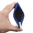 thumbnail image 3 of GOGO Badge Holder with Zip, Slim Double Sided PU Leather ID Card Holder Wallet Case with 5 Card Slots, 1 Side Zipper Pocket and Neck Lanyard/Strap, Vertical-PU STRAP BLUE, 3 of 7