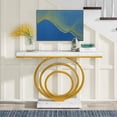 thumbnail image 3 of Tribesigns 41 Inch White Console Table with Gold Ring Base, Modern Entryway Sofa Table Narrow Long, Geometric Contemporary Accent Table for Living Room, Entryway, Hallway, Entrance, Faux Marble White, 3 of 8