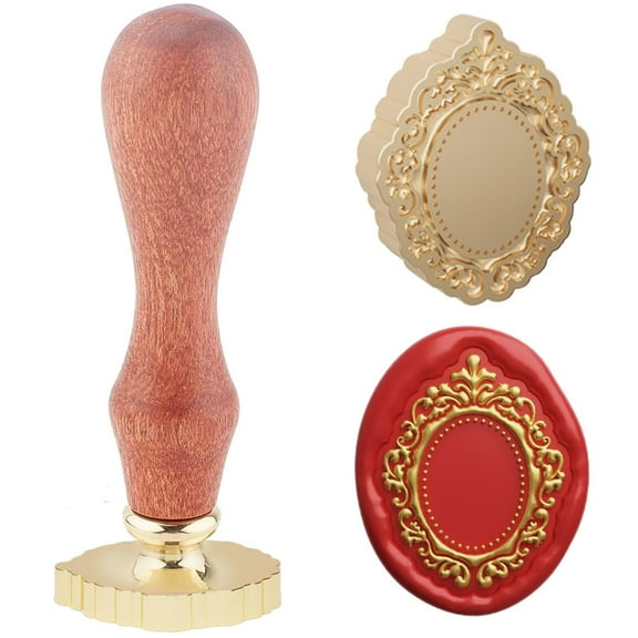 1pc Oval 3D Embossed Texture Wax Seal Stamp Vintage Mirror Frame Wax Sealing Stamp 25mm Removable Brass Head Stamp with Wooden Handle DIY