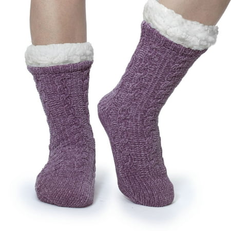 Women's Sherpa Lined Chenille Slipper Socks with Anti-Skid Grippers ...