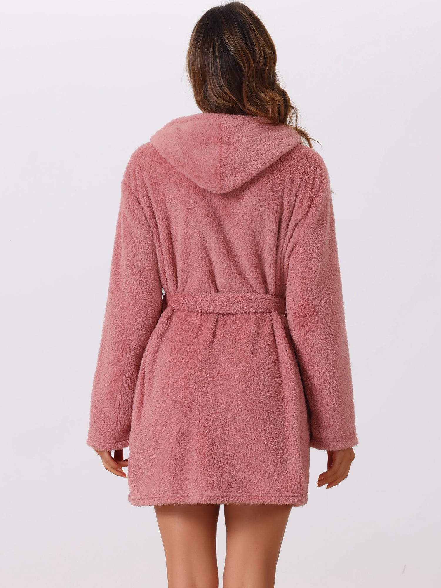 DARING DIVA Fuzzy Hooded Plush Bath Robe Mini Bathrobe L Pink
