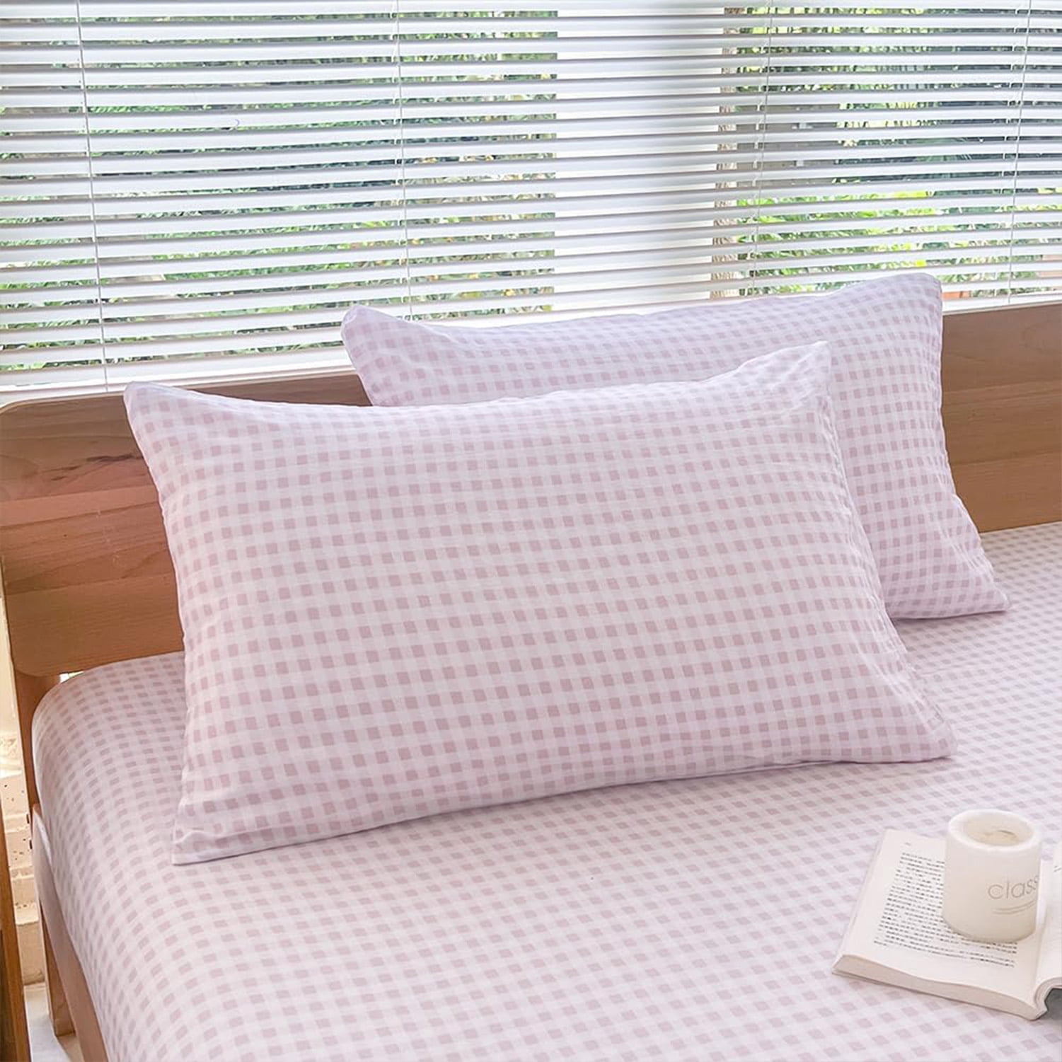 Pink Gingham King Duvet Cover Set, Pink Plaid Comforter Cover Set, 3 Pieces Checked Bedding Set (Pink Gingham, King)