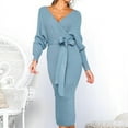 thumbnail image 3 of Bigersell Dresses for Women 2024 Elegant Summer Female V-Neck Long Sleeve Midi Wrap Dress Style D-66 A Line Dresses Ladies Plus Size Summer Dresses , Light Blue XXL, 3 of 7
