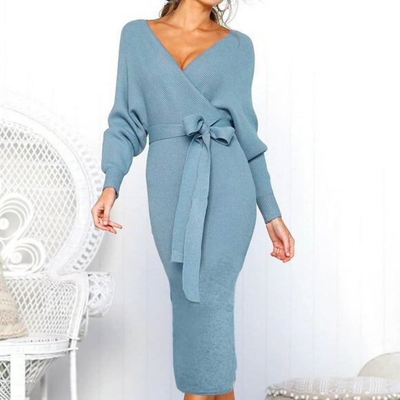 Gspmoly Casual Dresses for Women, Women'S New Fall and Winter Sexy V-Neck Tie Long-Sleeved Dresses Wedding Dresses for Women Weekly Deals