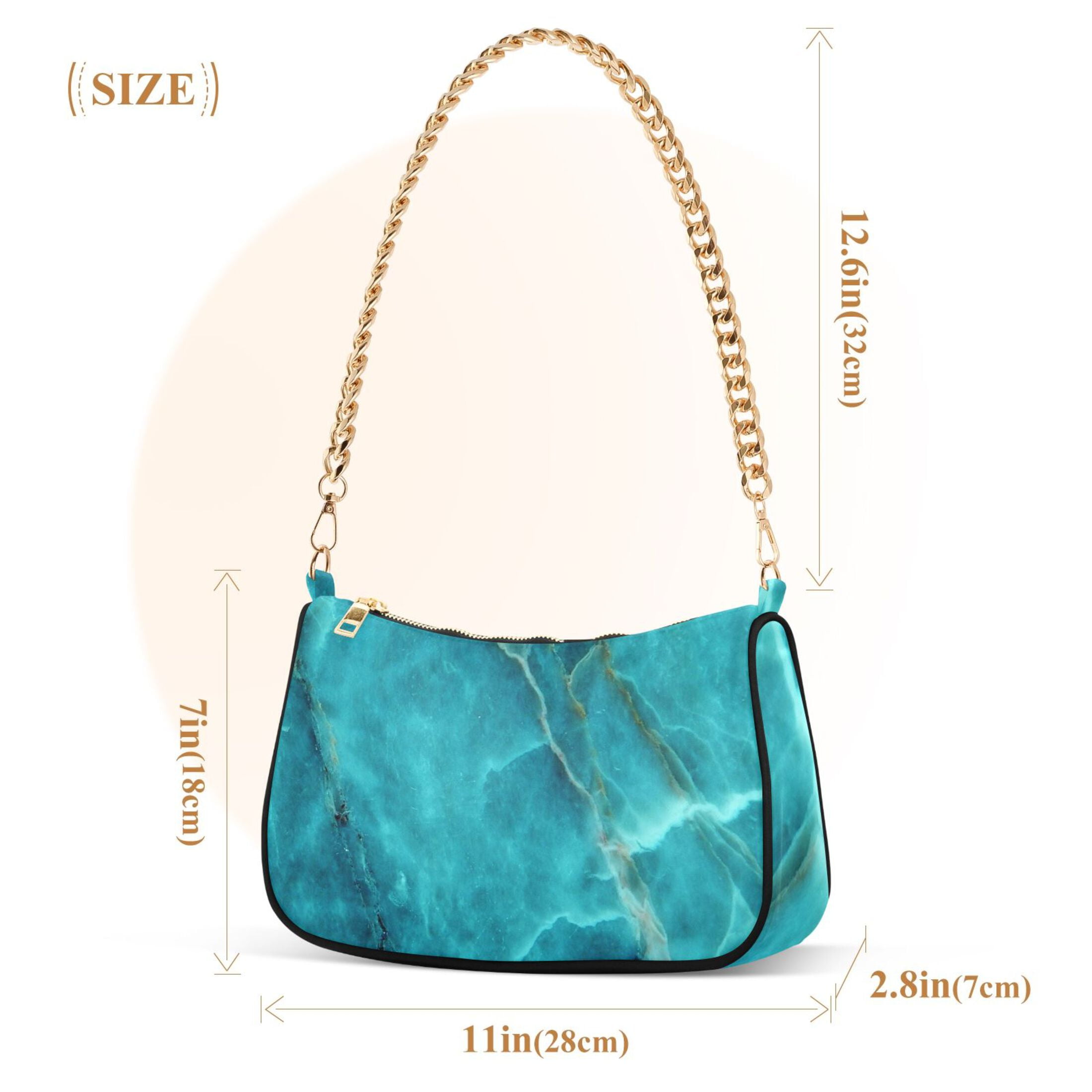 Teal Green Marble Texture Womens Chain Shoulder Bag Tote Handbag Clutch Hobo Purse with Zipper for Travel Casual