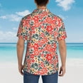 thumbnail image 4 of Fotbe Small Coral Red Flowers Camisa Hawaiana para Hombre Unisex – Camisa Casual de Verano con Botones de Manga Corta de Algodón y Lino,Large, 4 of 7