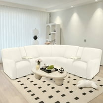 HDCAXKJ Sectional Recliner Sofa Covers Waterproof Corner Reclining Couch Covers Jacquard Stretch 5 Seat Reclining Sofa Slipcovers with 2 Middle Console Covers Washable Furniture Protector,Cream White