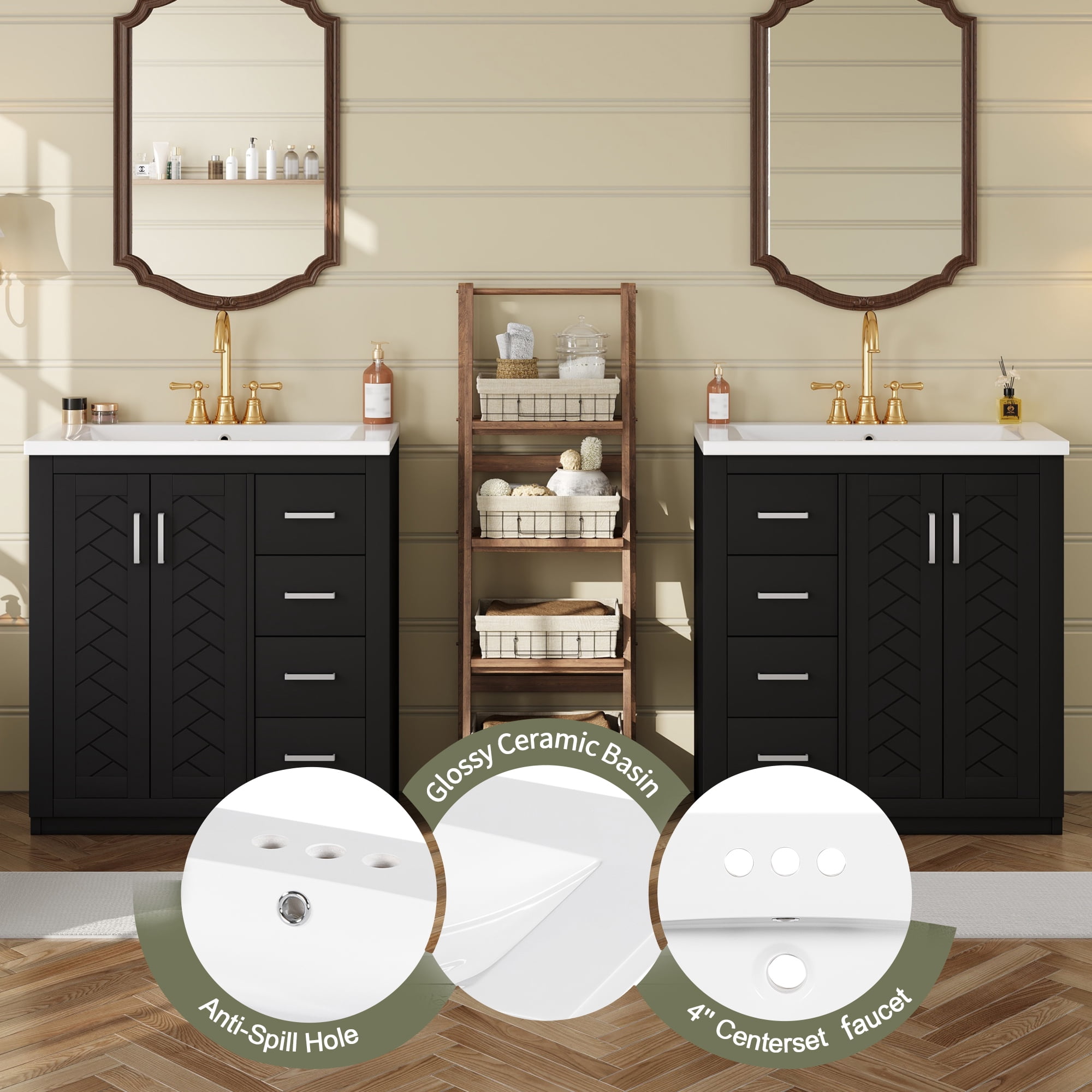 Euroco 60'' Bathroom Vanity with Ceramic Sink Combo,Solid Wood Frame Bathroom Storage Cabinet, Freestanding Vanity Set with 3 Drawers& Soft Closing Doors