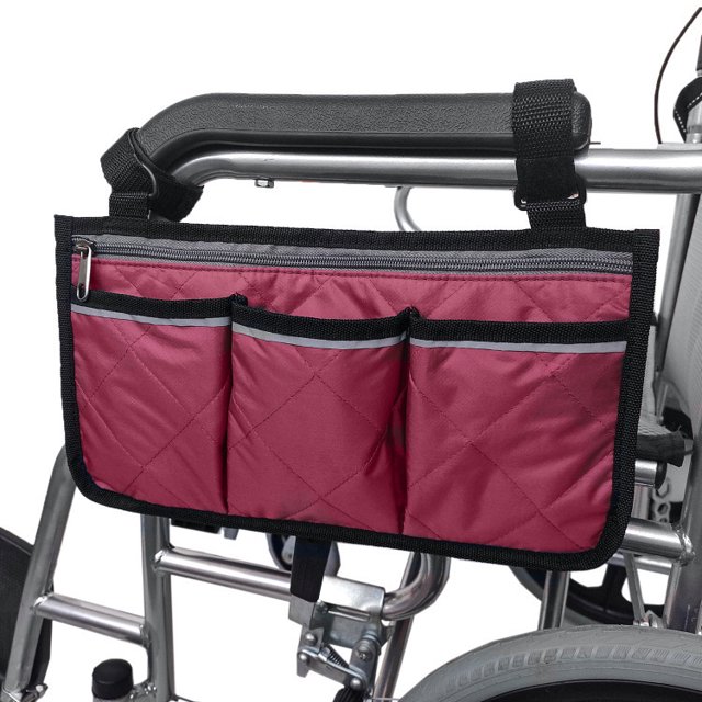 Sac pour Fauteuil Roulant avec Accoudoirs, Sac de Rangement Sécurisé pour Fauteuils Roulants, Sac pour Fauteuil Roulant avec Poches, Adapté aux Fauteuils Roulants Électriques, Kits Mains Libres pour les Personnes Âgées et Handicapées Rouge