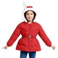 thumbnail image 3 of Girls Rabbit Ear Hooded Puffer Jacket, Korean Style Thick Warm Winter Coat with Faux Fur Trim, Lightweight Quilted Insulated Outerwear for Cold Weather Protection Red, 3 of 6