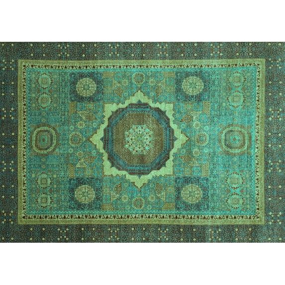 Ahgly Company Machine Washable Indoor Rectangle Oriental Turquoise Blue Modern Area Rugs, 2' x 5'