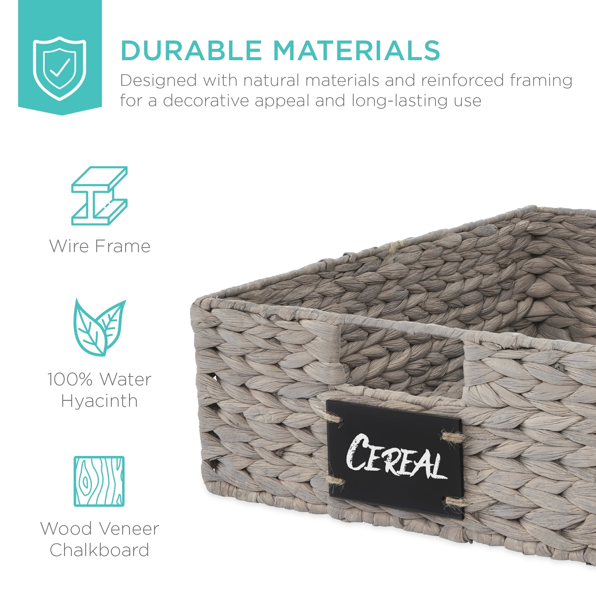 Best Choice Products Set of 4 16x12in Woven Water Hyacinth Pantry Baskets w/ Chalkboard Label, Chalk Marker - Gray