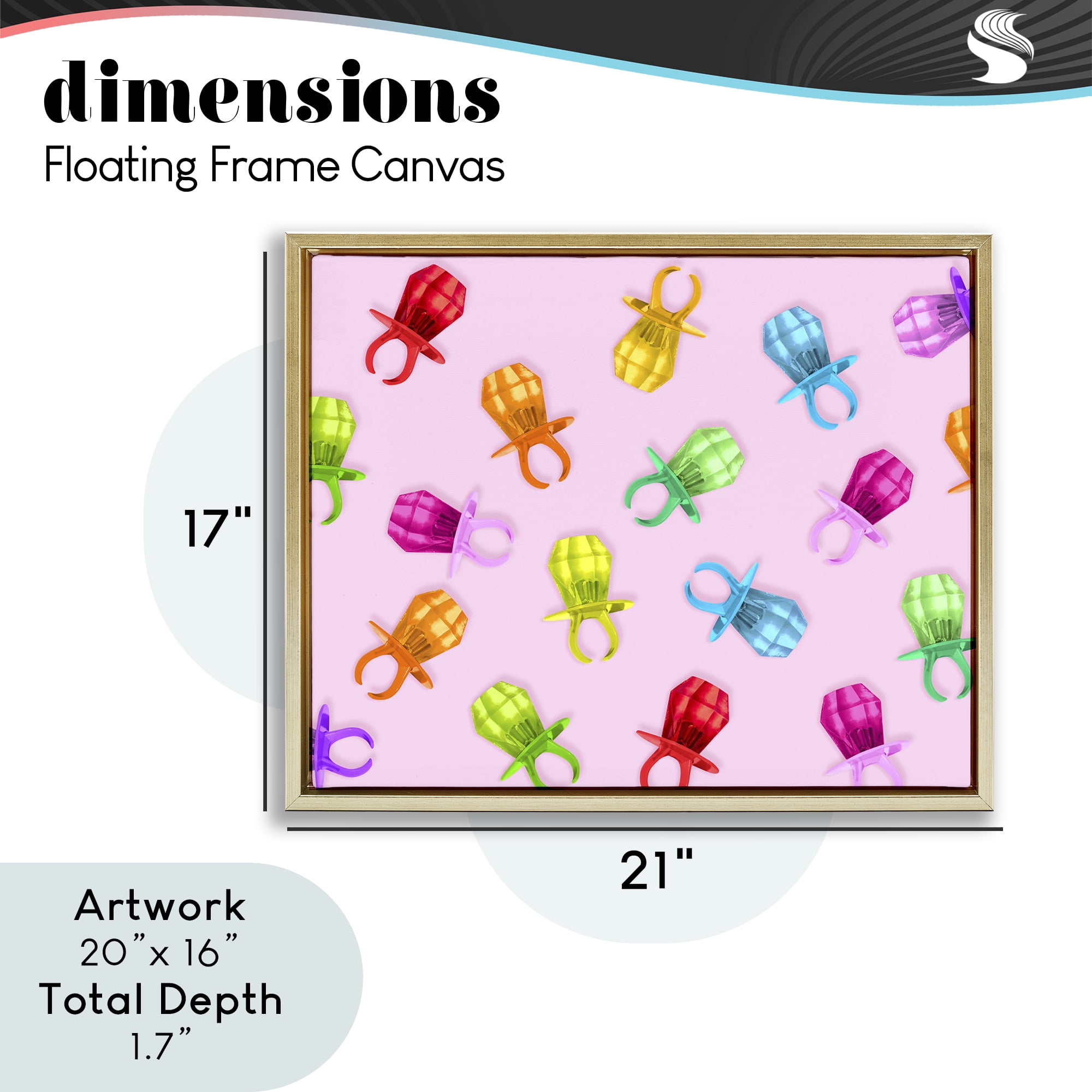 Stupell Industries Candy Gem Ring Party Pattern Gold Framed Floater Canvas Wall Art, design by LISH Creative
