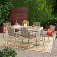 thumbnail image 2 of Roman Outdoor Modern 6 Seater Aluminum Dining Set with Tempered Glass Table Top, Silver, Taupe, 2 of 10