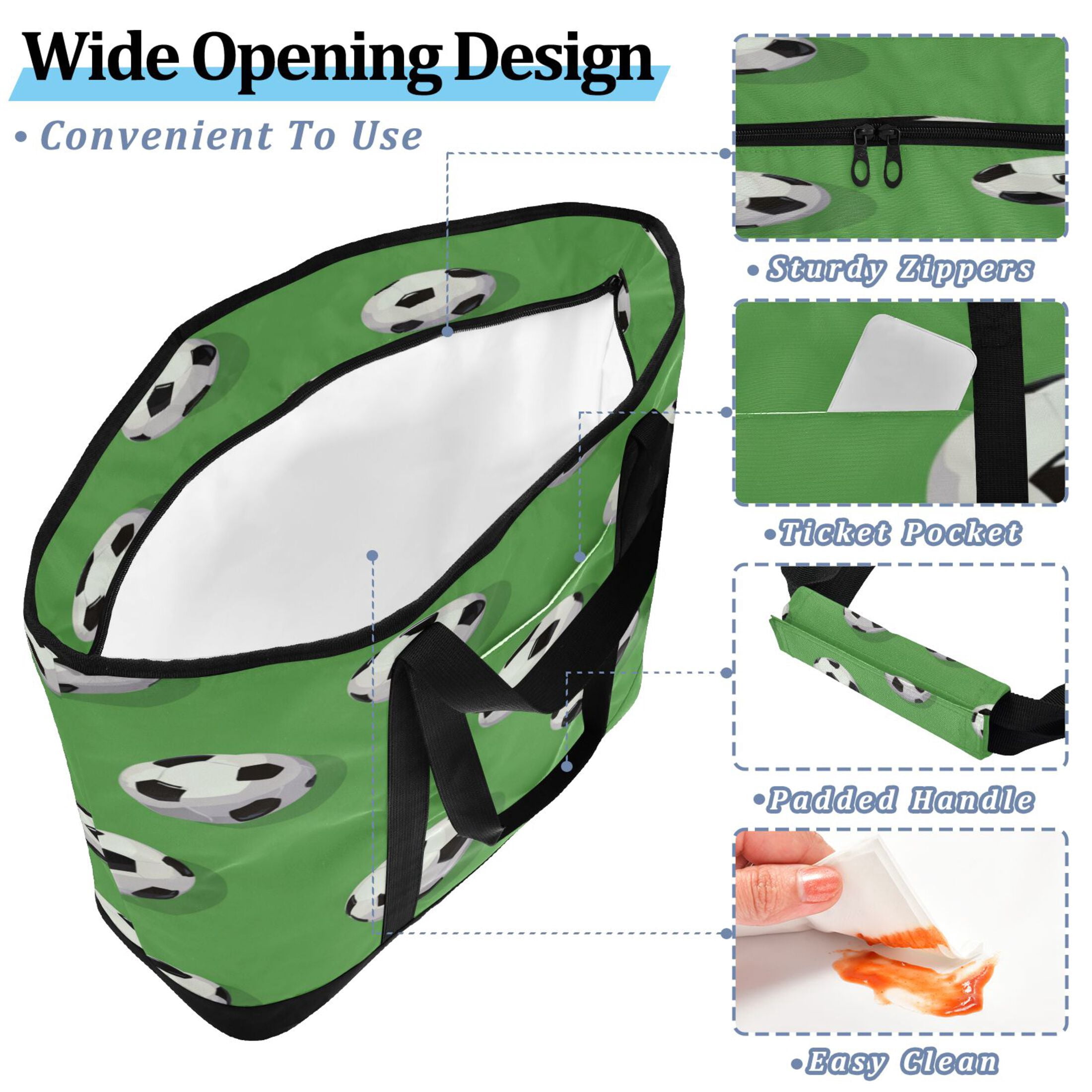 Extra-Large Wide Opening Design Capacity Hand-Held Ice Pack Thickened Insulation Layer For Long-Lasting Cold Retention For Outdoor Shopping Picnics And Camping Soccer Balls Pattern
