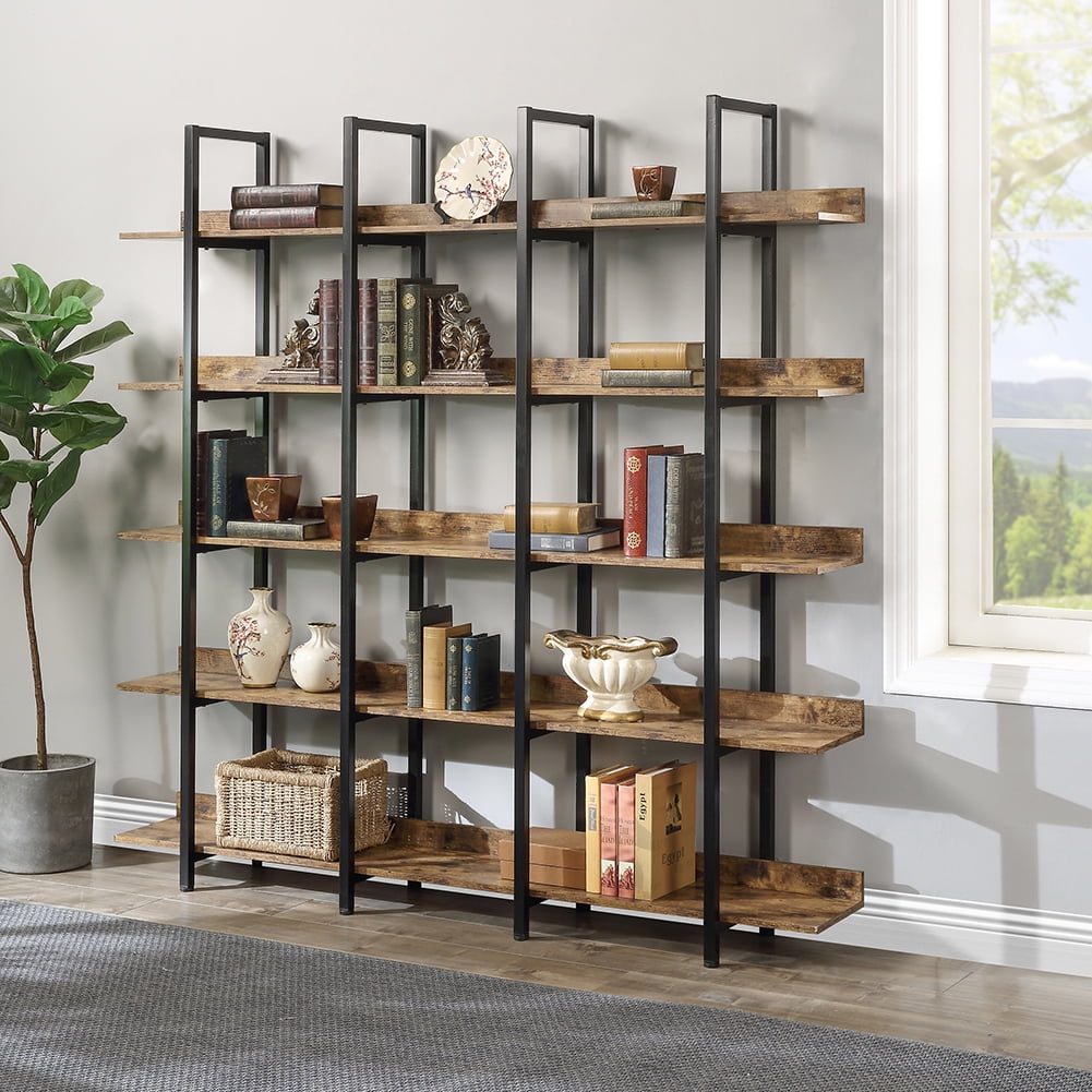 Kadyn 5 Tier Bookcase, Open Bookshelf with Metal Frame, Vintage Industrial Style Shelf for Home & Office, Brown Kadyn 5 Tier Bookcase, Open Bookshelf with Metal Frame, Vintage Industrial Style Shelf for Home & Office, Brown