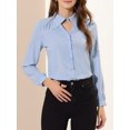 thumbnail image 5 of INSPIRE CHIC Women's Choker Neck Blouse Long Sleeve Turn Down Collar Work Shirt L Blue, 5 of 7