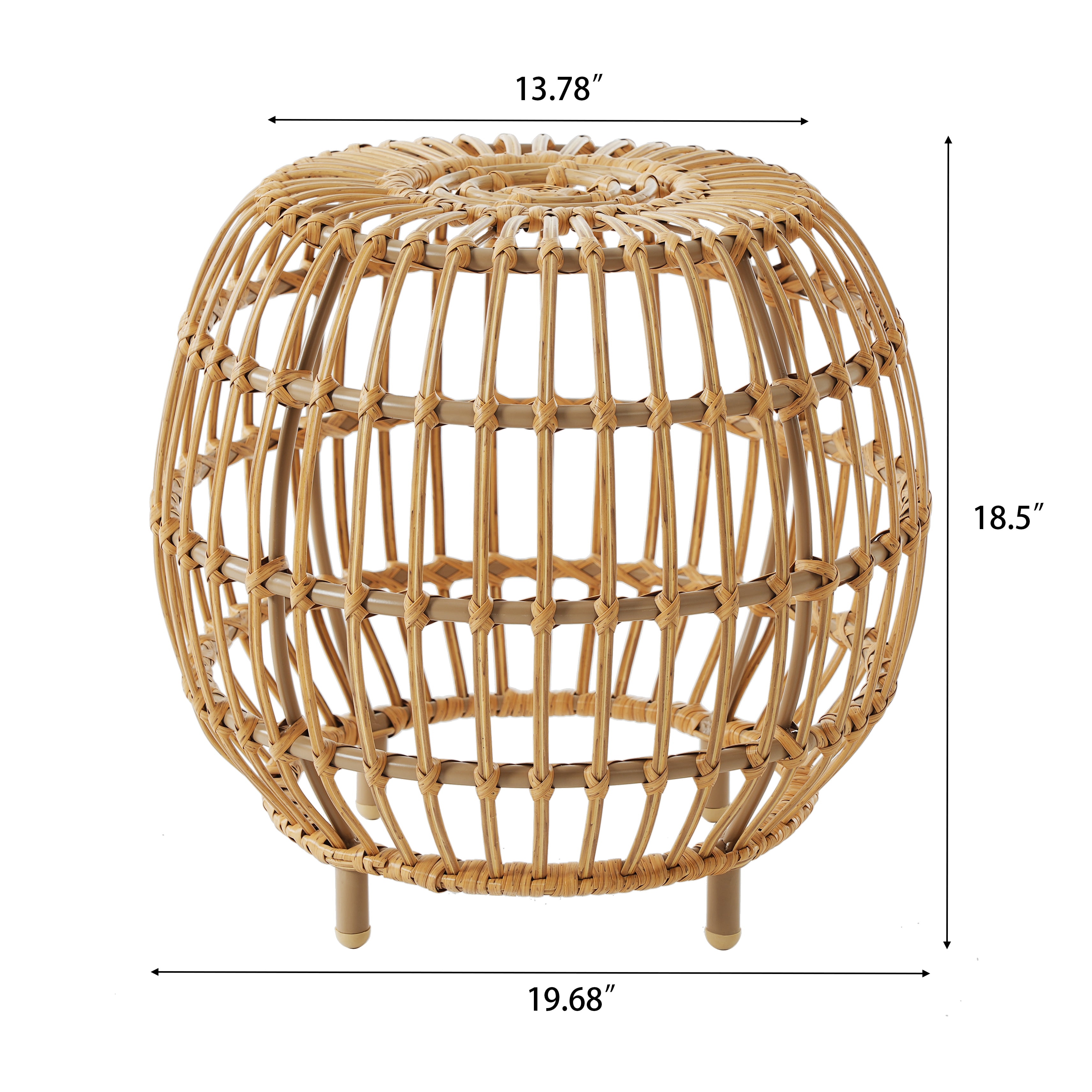 Euroco OTTAWA Side Table-Bohemian Faux Rattan Weave Accent Table for Indoor Outdoor Use, Handcrafted Round Side Table for Living Room, Patio, Garden,Light Brown Color