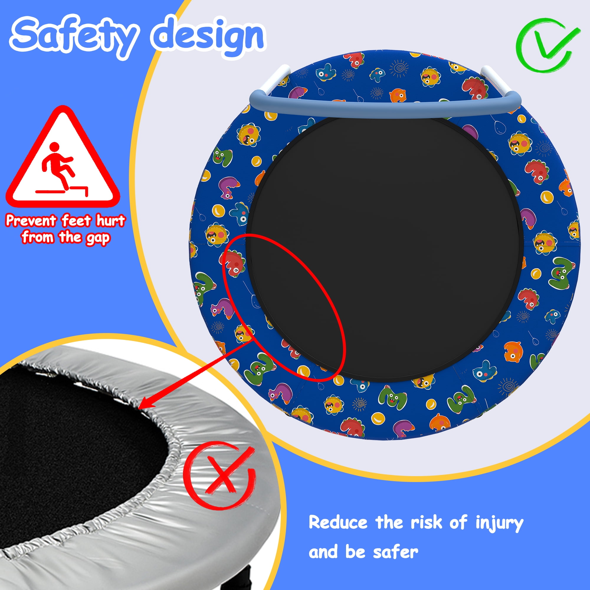 LIZEVINC 36" Trampoline Indoor Trampoline with Handle,Blue Multi
