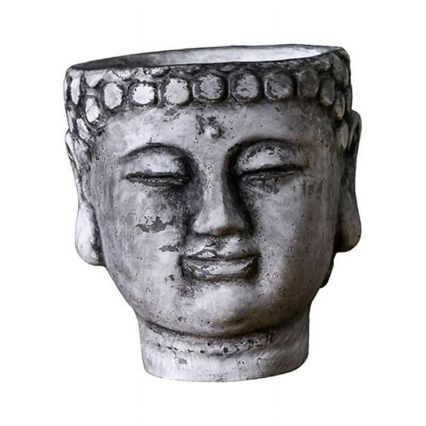 Maceta de cemento con forma de cabeza de Buda, soporte novedoso para brochas de maquillaje, adorno para plantas Gris de piedra
