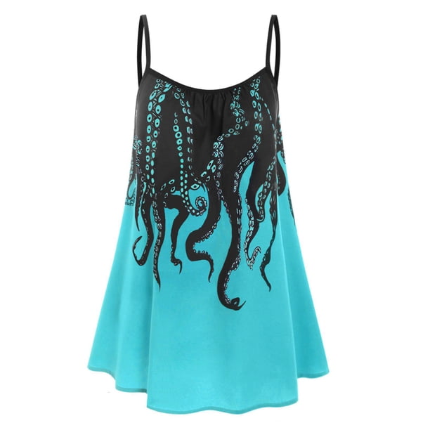Más el tamaño de pulpo Imprimir Cami Rosegal Camisetas sin mangas de talla grande