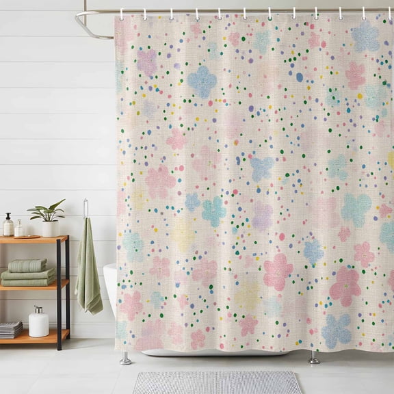 Shower Curtains for Bathroom, Colorful Flowers Waterproof Fabric Shower Curtain, Polka Dots Spring Modern Retro Decorative Bathroom Curtain for Bathtub, 36"x72", No Hooks Included