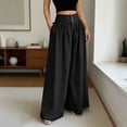 thumbnail image 2 of Women's Cotton Linen Loose Straight Pants, High Waisted with Pockets, Elastic Drawstring Comfort, Casual Lounge Beach Business Summer | VerBelle,Black XL, 2 of 7