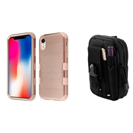 TUFF Case Bundle Compatible with Apple iPhone XR - Military Grade Brushed Case (Rose Gold) with Tactical Utility Pack and Atom Cloth for Apple iPhone